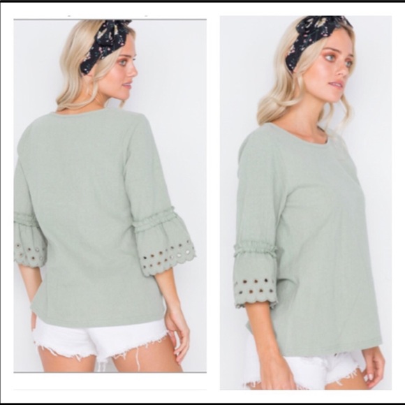 Embroidered Boho Sage Top - NWT - Small - Picture 3 of 3
